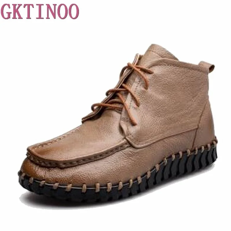 GKTINOO 2022 Vintage Style Genuine Leather Women Boots Flat Booties Soft Cowhide Women's Shoes Ankle Boots zapatos mujer
