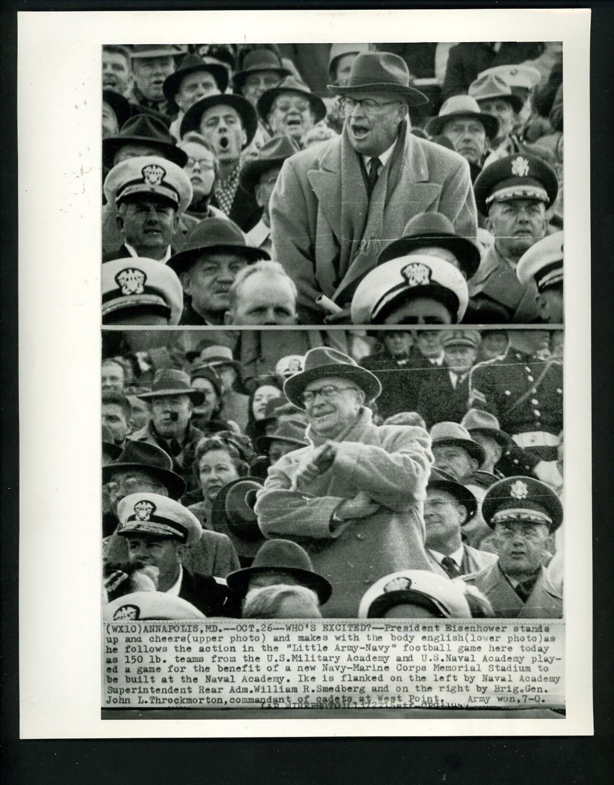 President Dwight Eisenhower Little Army Navy Football Game 1957 Press Photo Poster painting