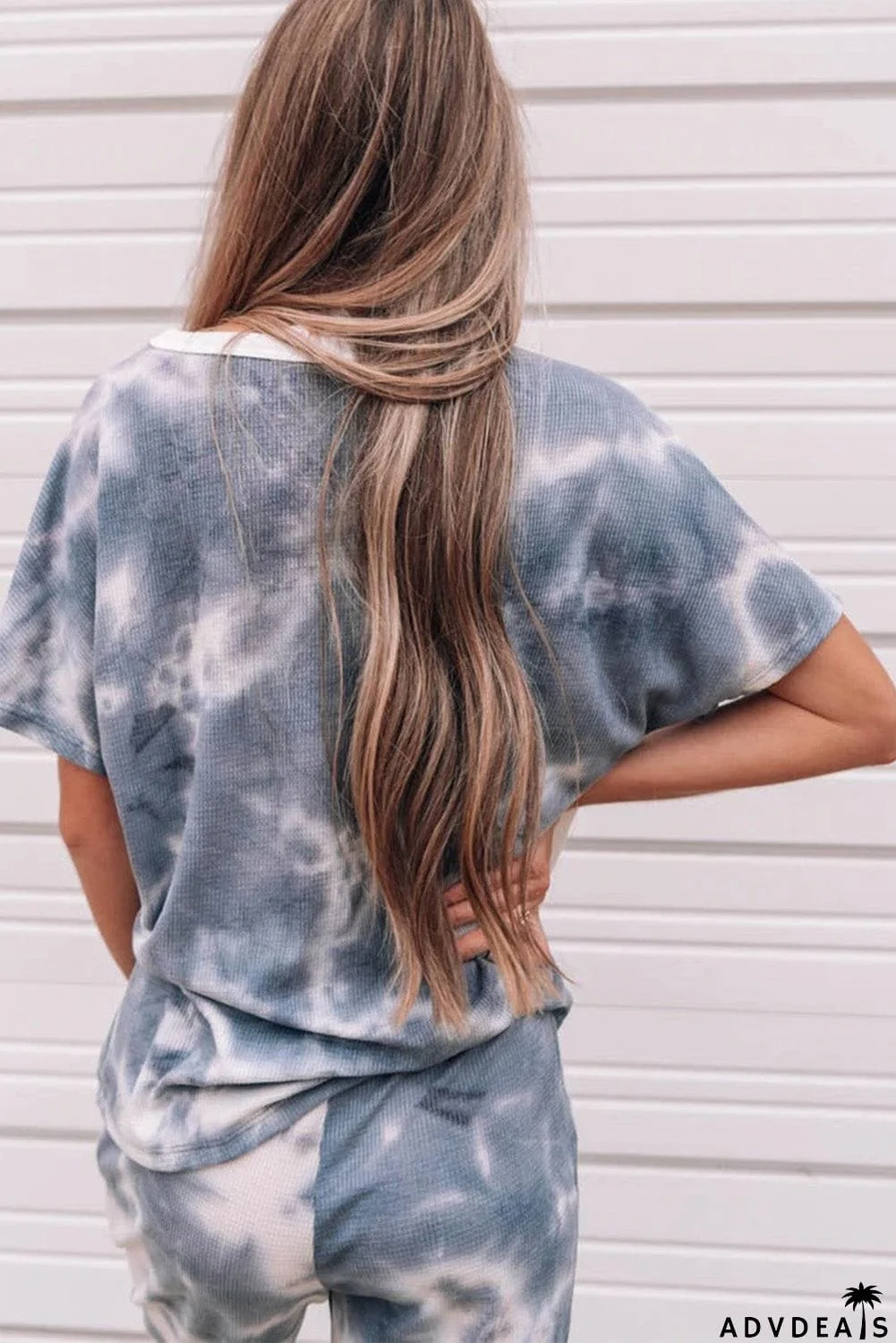 Tie-dyed Short Sleeve Top and Elastic Waist Pants Set