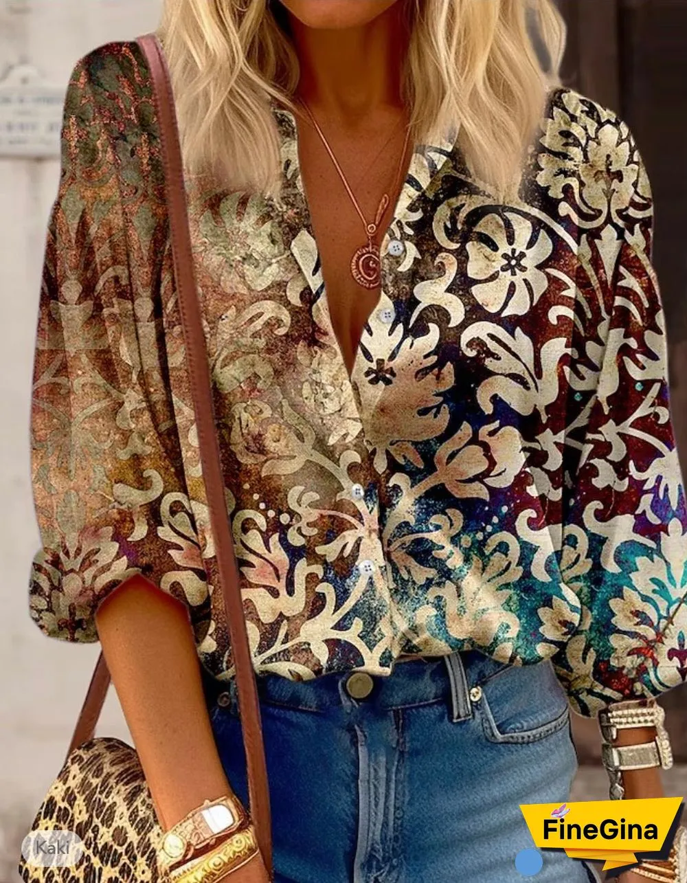 Coffee Print V-Neck Top