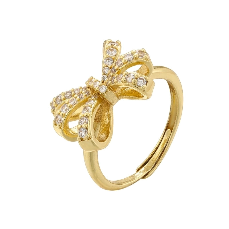 Copper 18K Gold Plated IG Style Minimalist Classic Style Hollow Out Inlay Bow Knot Zircon Open Rings