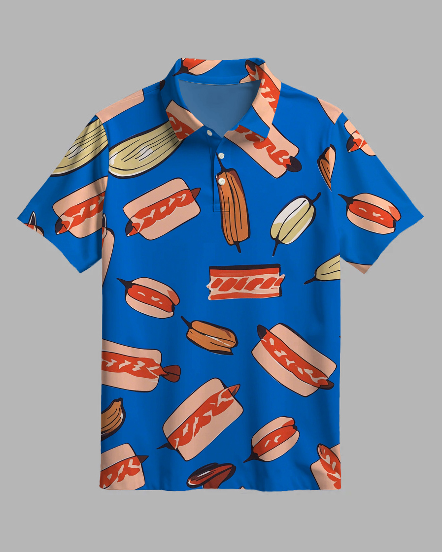 Men's Fun Hot Dog Print Short Sleeve Polo