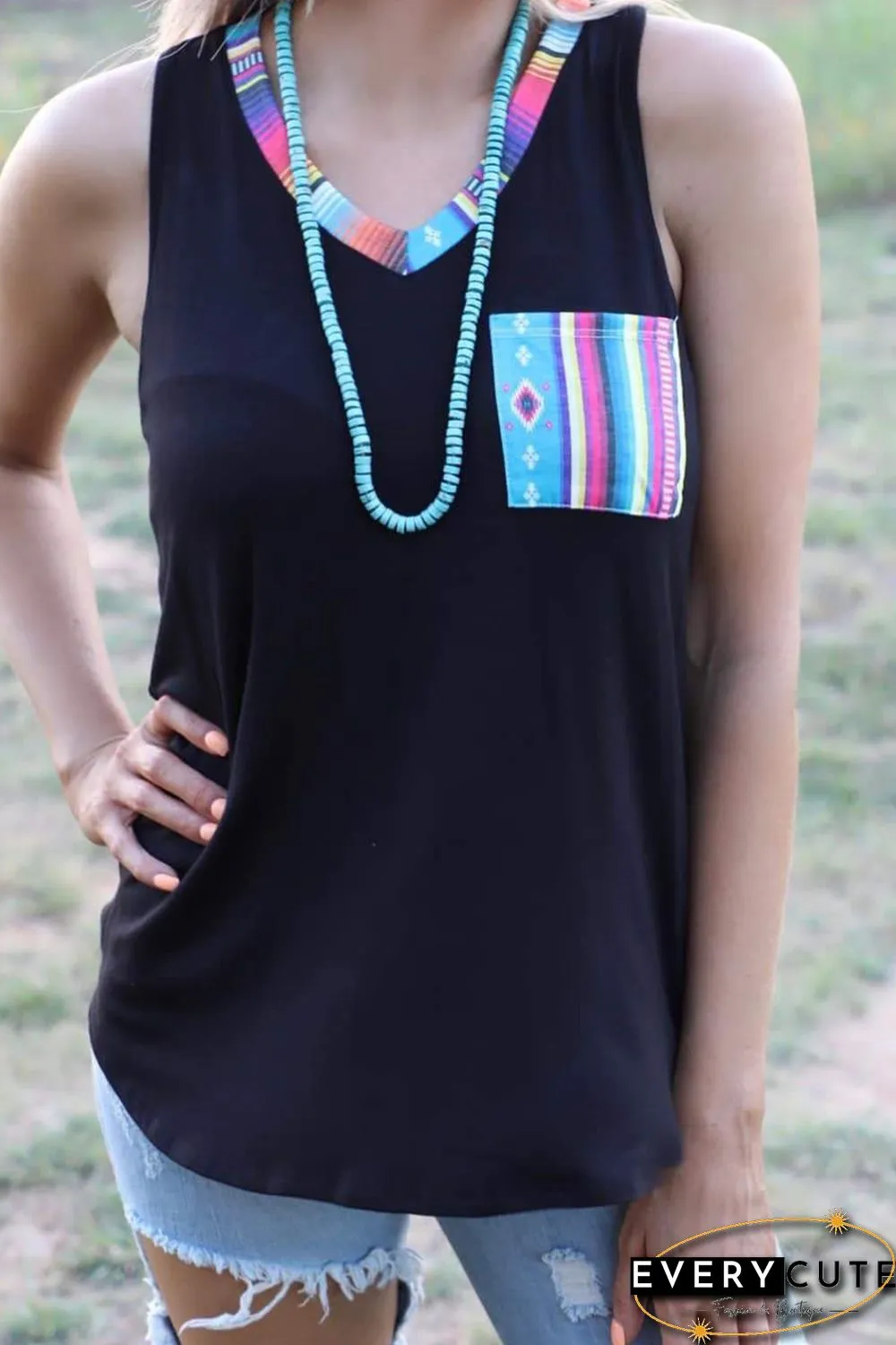 Tribal Patchwork V-neck Tank Top