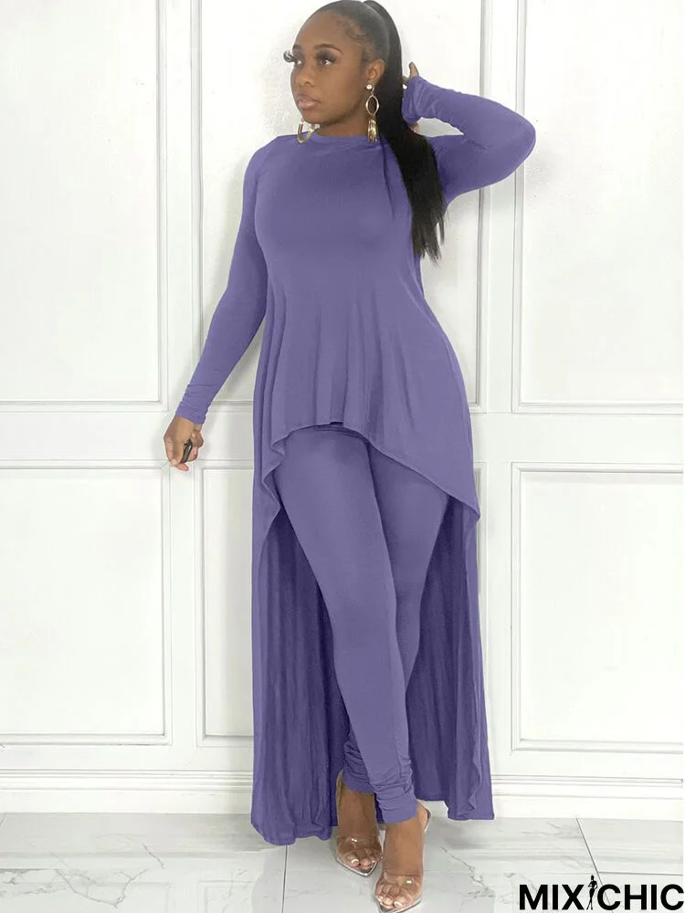 Two Piece Long Sleeve Asymmetrical Tops & Bodycon Pants