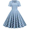 Wedding Guest Dress V-neck Print Slim High Waist Vintage Swing Dress