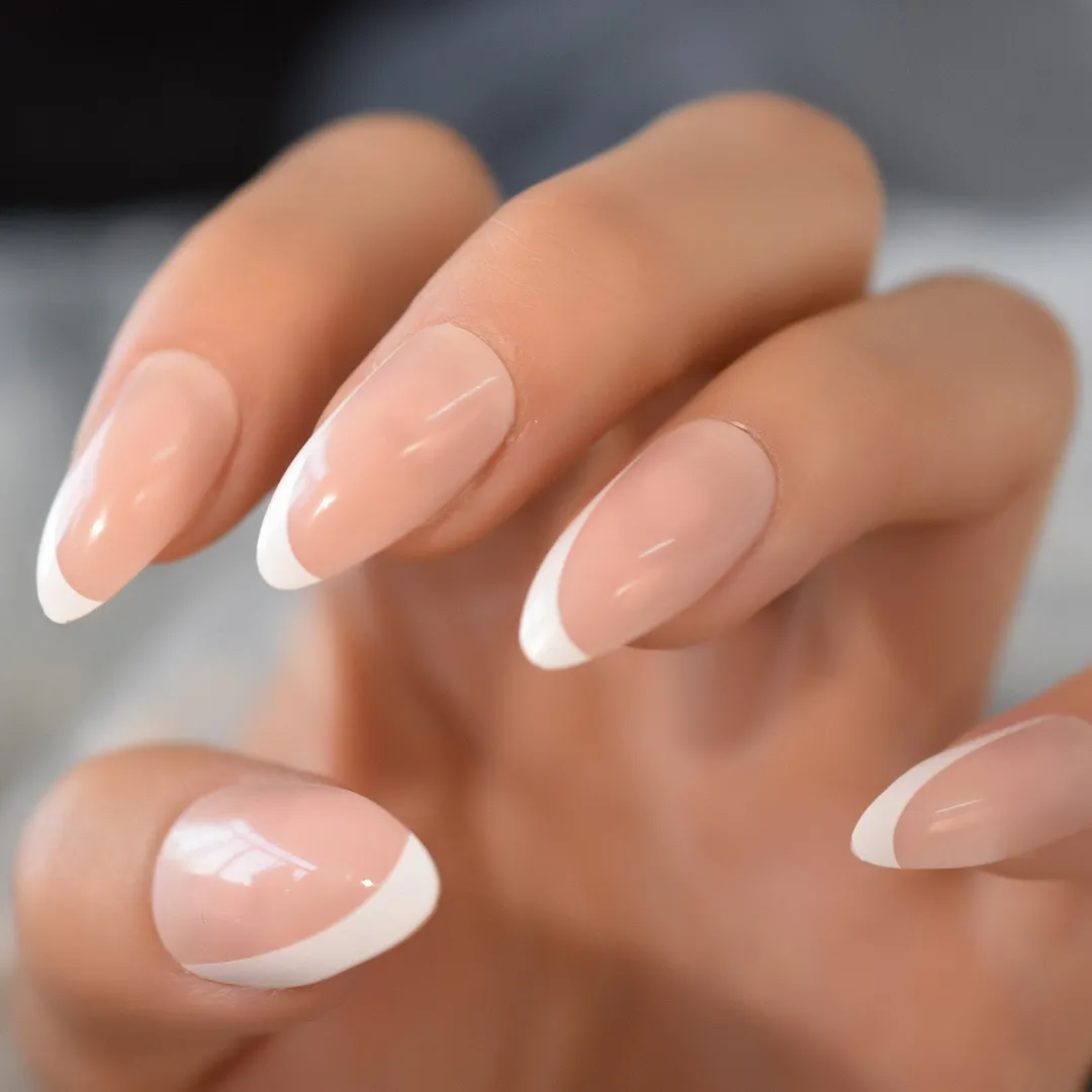 Pink Nude White French Fake Nails Squoval Square UV Gel False Press on Nails for Girl Full Cover Wear Finger Nail Art Tips 1123-Nail Inspo