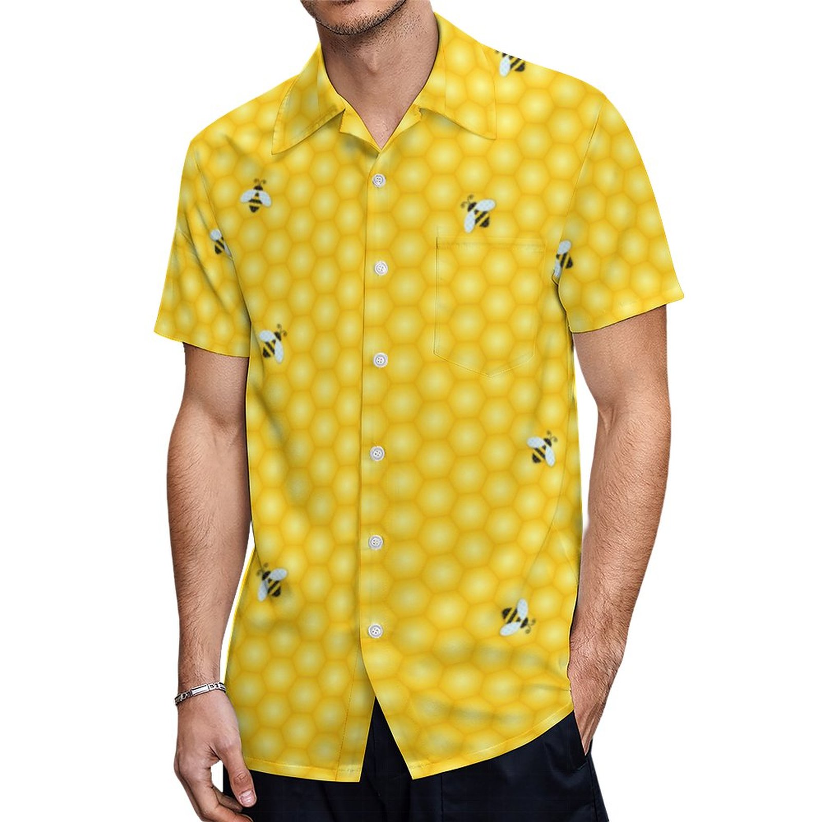 Honeycomb Buzzing Bumblebee Britches Hawaiian Shirt Mens Button Down Plus Size Tropical Hawaii Beach Shirts