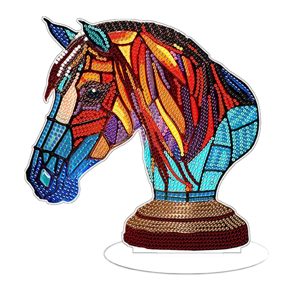 DIY Horse Acrylic Single-Sided Diamond Painting Desktop Decoration with Light for Office Desktop Decor