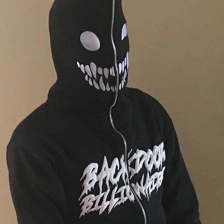 Letter Foam Y2k Hip Hop Goth Harajuku Street Loose Full Zip Up Hoodie at Hiphopee