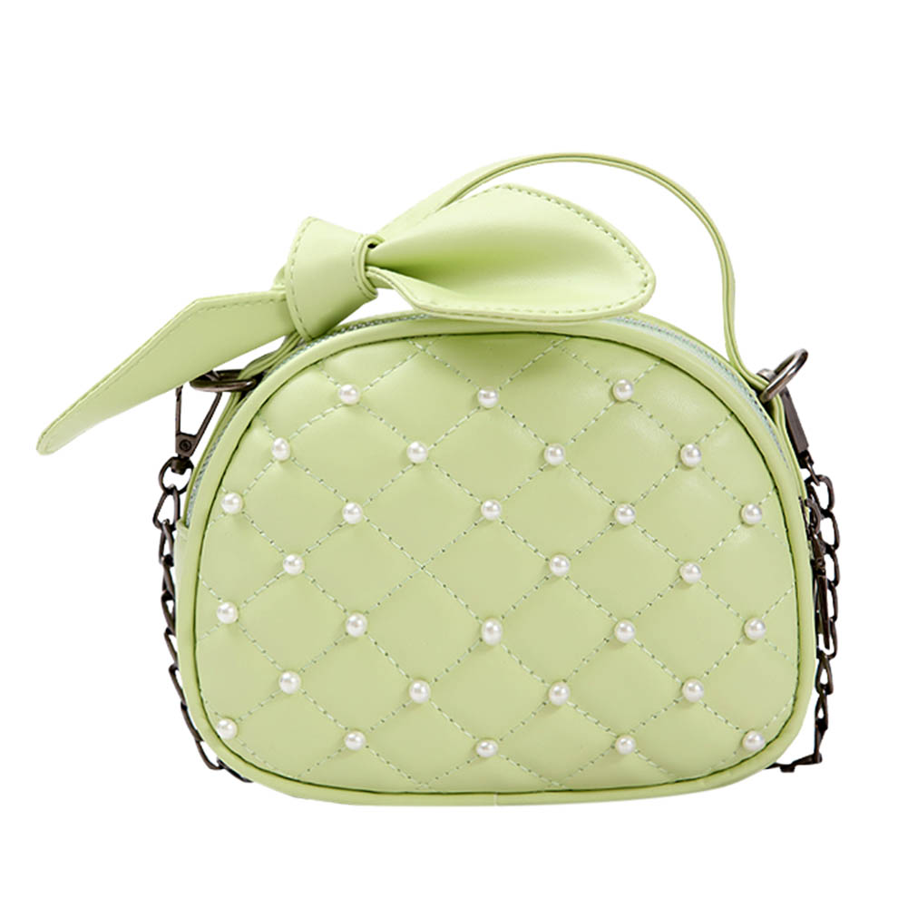 

Women Bowknot Shoulder Handbag PU Chain Pearl Small Crossbody Bag, Green, 501 Original