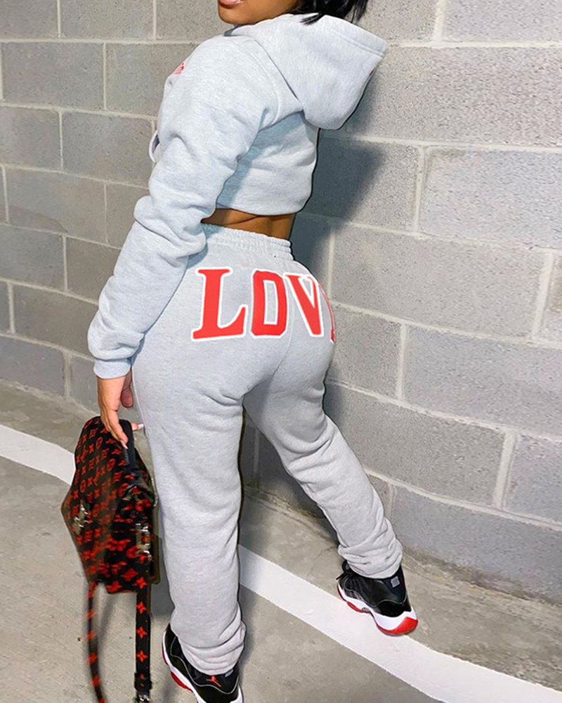 Extra Warm Letter Print Hoodie Pouch Pocket Top & Pants Set