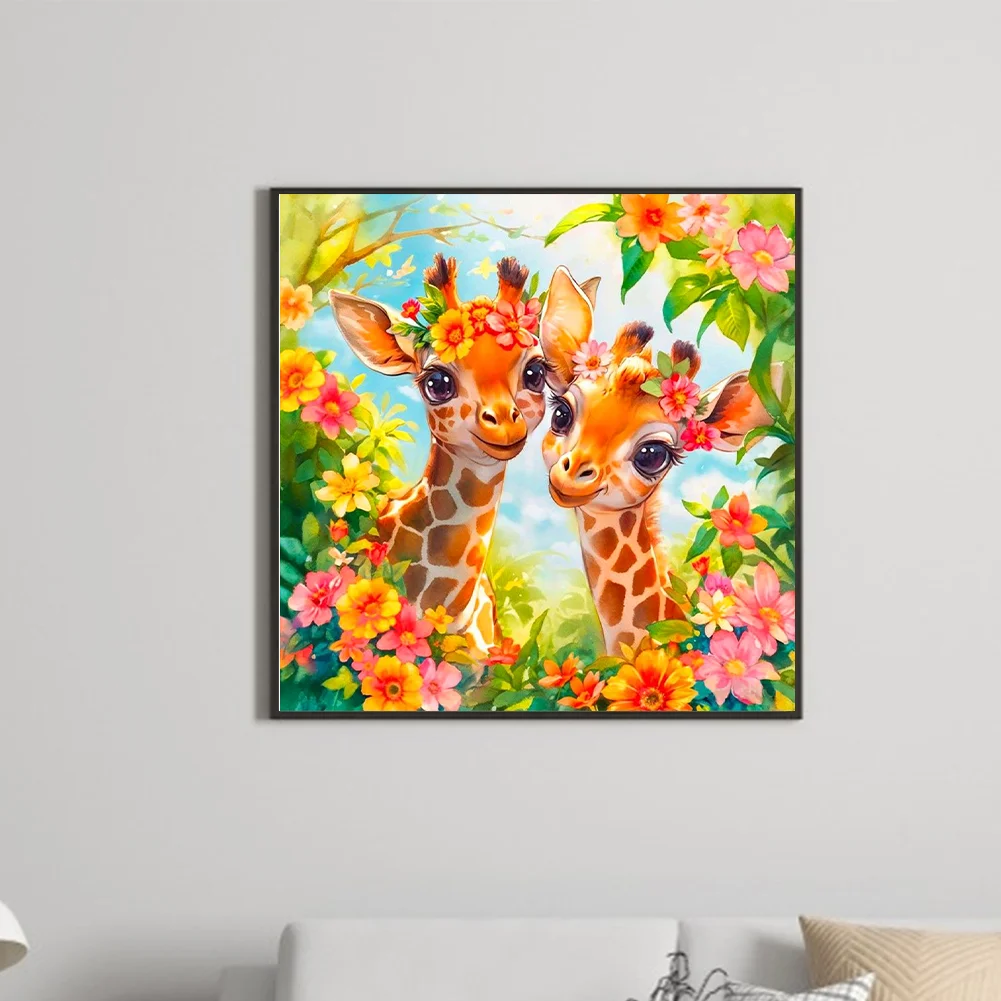 Diamond Painting - Full Round Drill - Flower Giraffe(Canvas|30*30cm)