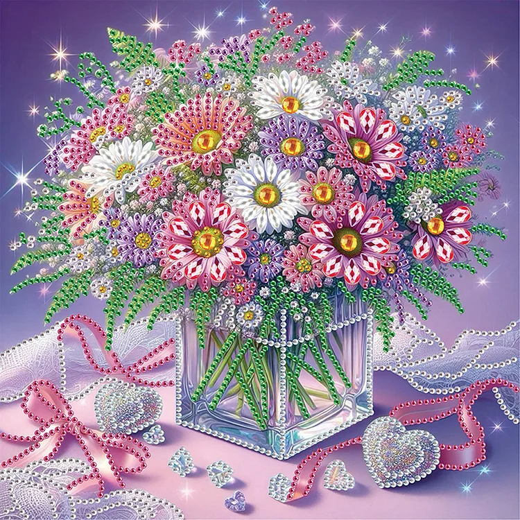 Bouquet Of Flowers In A Vase 30*30cm (Canvas) Special Shaped Drill Diamond Painting gbfke