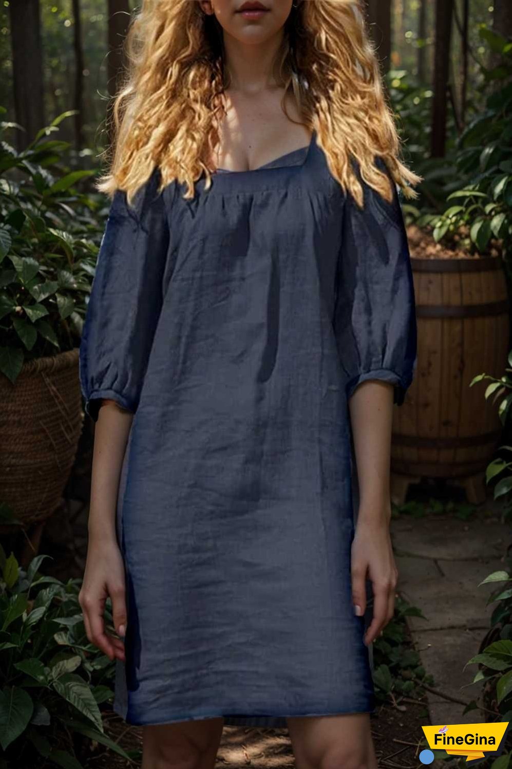 cotton linen loose casual half sleeve mini dress