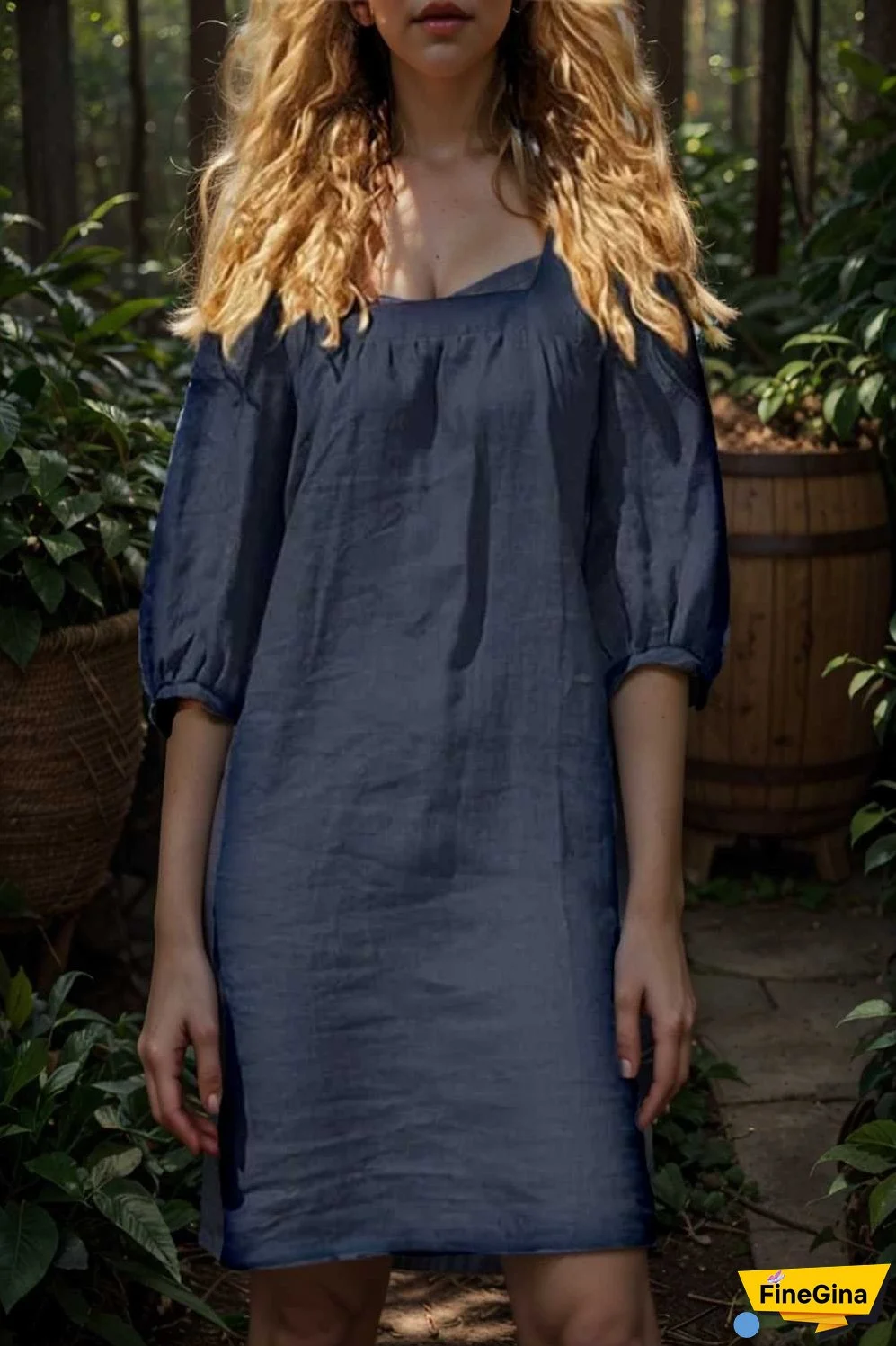 cotton linen loose casual half sleeve mini dress
