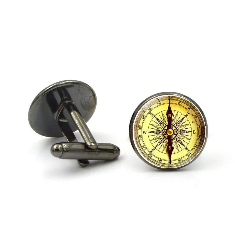 French Shirt Cufflinks Men's Compass Business Button Metal Glass Exquisite High Quality Luxury Simple Classic Cuff Link Gifts