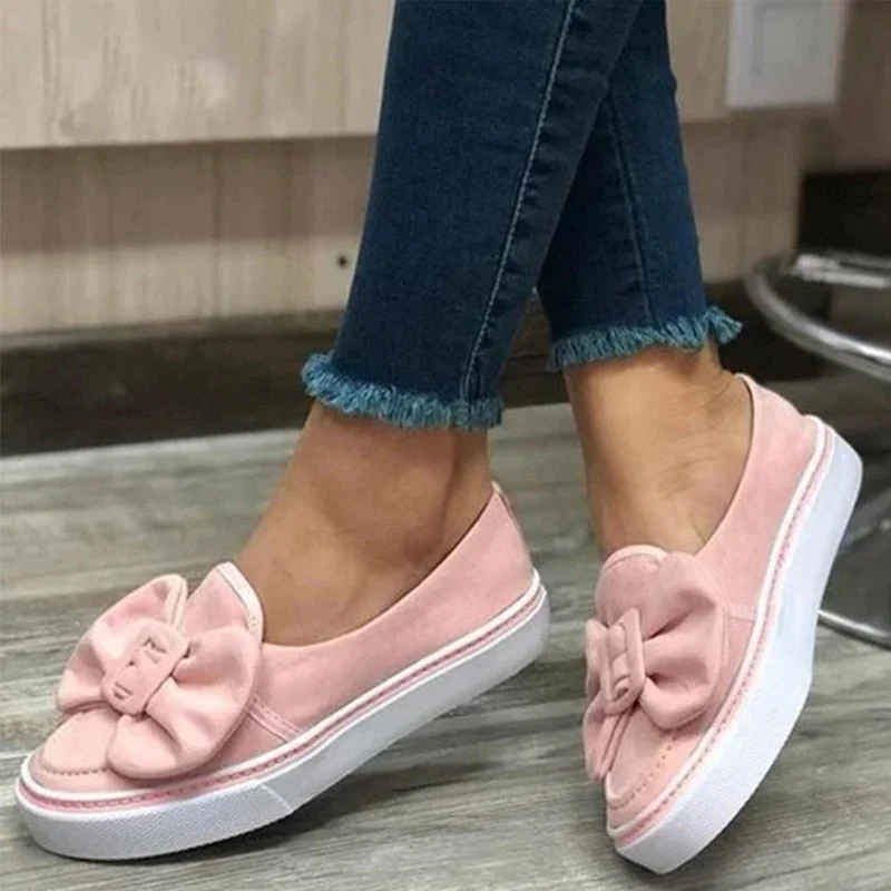 Flats Women Flock Bowknot Loafers Ladies Slip on Walking Shoes Woman Sneakers Plus Size Casual Female New Fashion