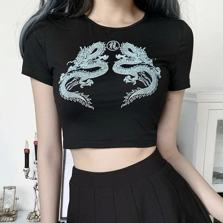 Double Dragon Crop Top Shirt