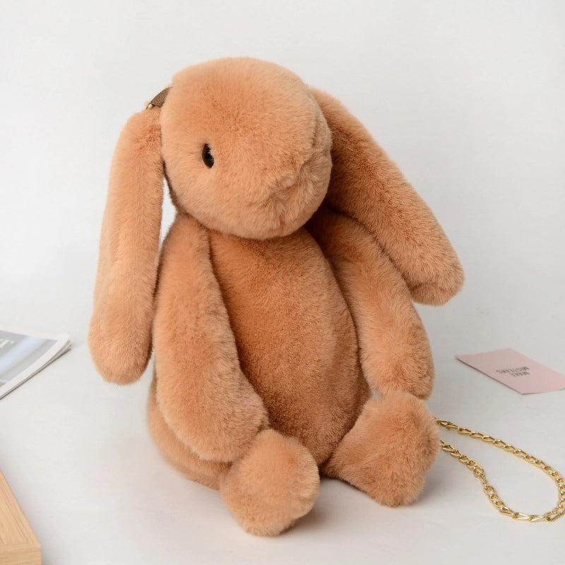 Women’s Plush Rabbit Streetwear Asymmetrical Dress Zipper Crossbody Bag