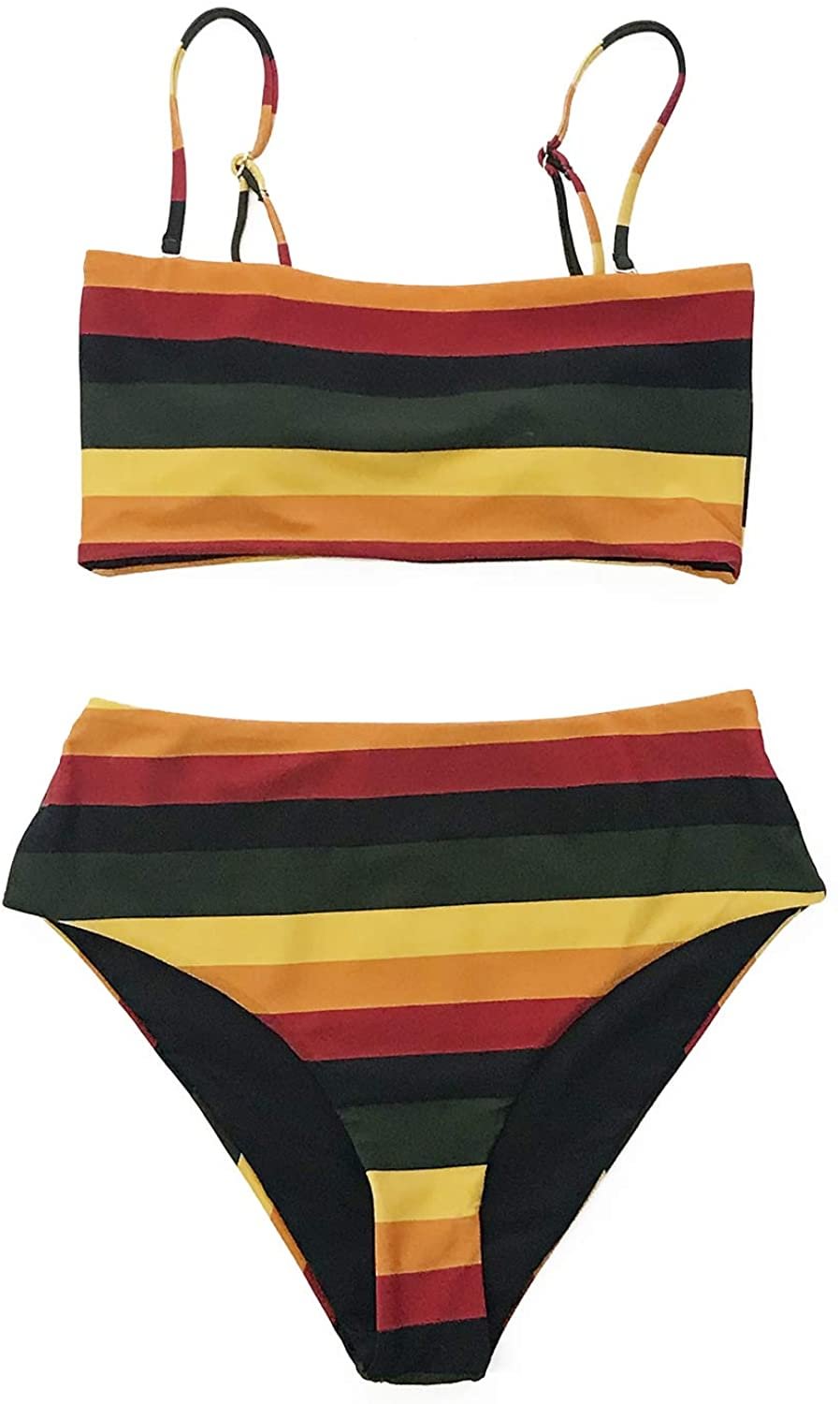 Women's Stripe Reversible Bandeau Top High Waisted Bikini