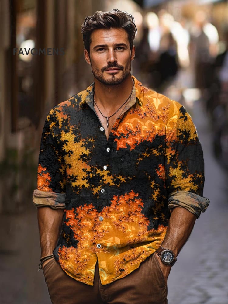 Vintage Abstract Vein Art Print 100% Cotton Long Sleeve Shirt Multicolor / S