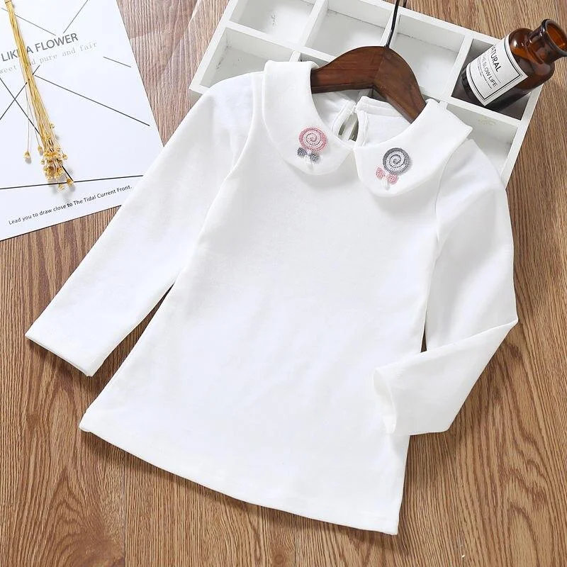 Cute White Girls'Long Sleeve Children's T-shirt Bottoming Shirt Children Spring and Summer Autumn Long Sleeves T-shirt School