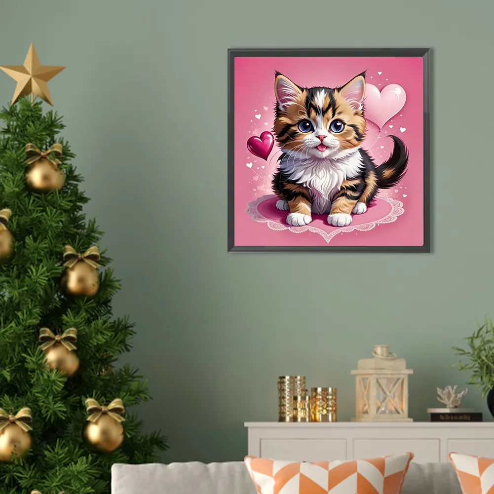 Diamond Painting - Full Square Drill - Valentines Day Cat(Canvas|35*35cm)