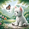 Hund spielender Schmetterling - runder Bohrer Diamond Painting - 40*40cm