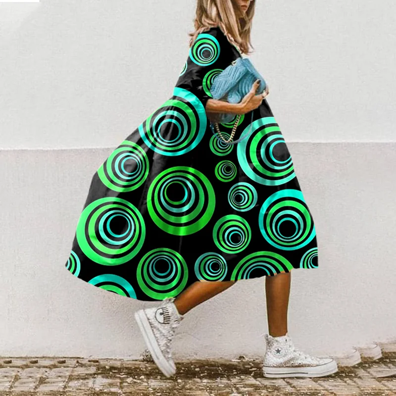 Tiered Round Printed Loose Midi Dress