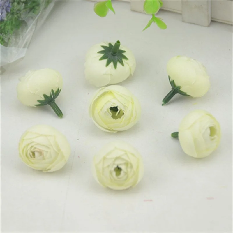 50pcs 2.5cm Artificial Small Silk Tea Buds Flower Heads For Home Wedding Decoration DIY Handmade Simulation Fake Flowers