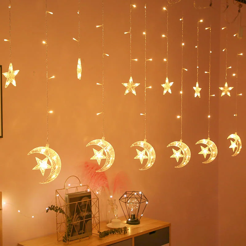 EID Mubarak Decoraion for Home Moon Star LED Curtain Light String Garland Islamic Muslim Party Al Adha Ramadan Christmas Decor