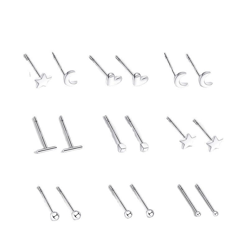 925 Sterling Silver Zircon Star Heart Shape Crown Ear Studs