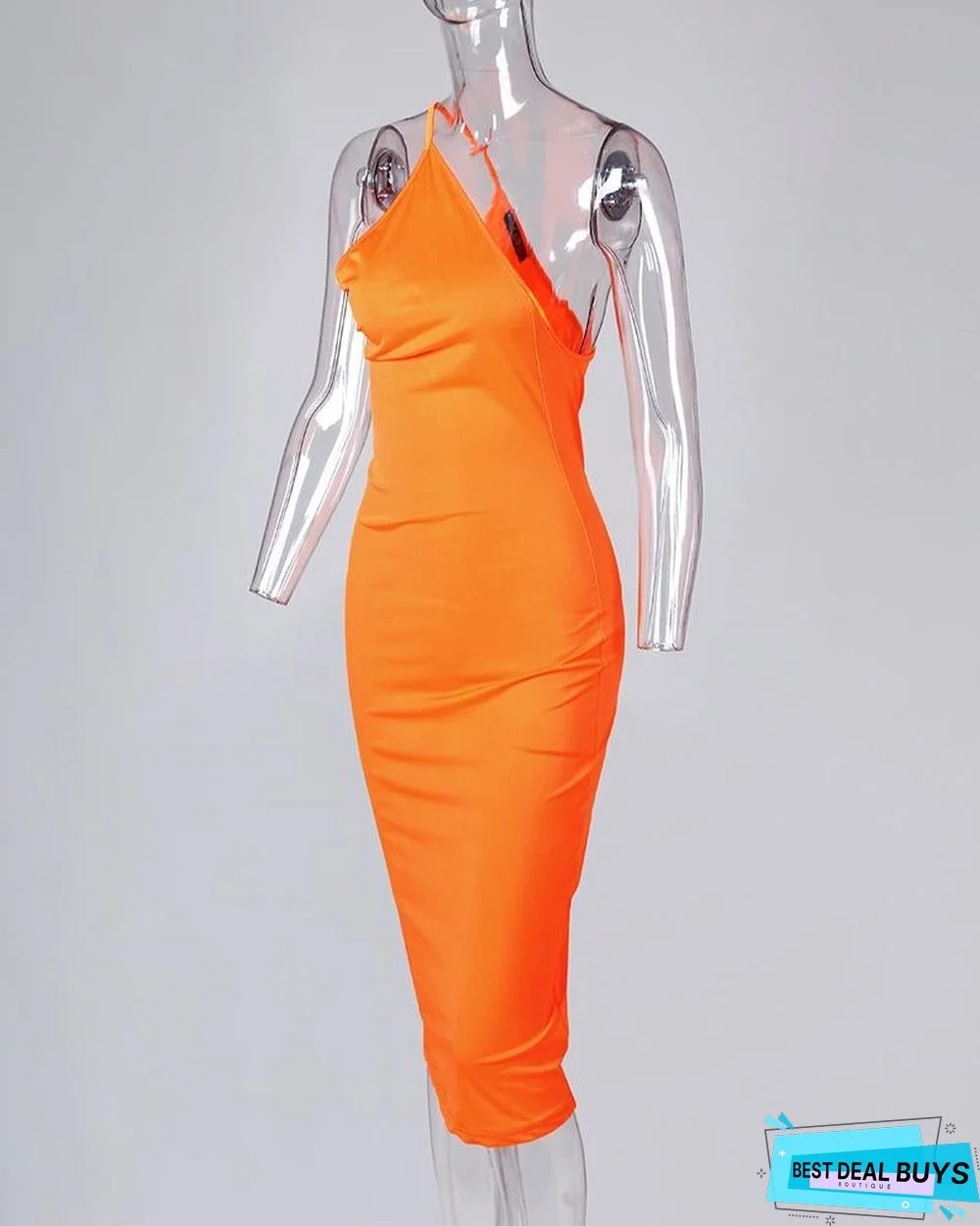 Solid Asymmetrical Neck Bodycon Dress