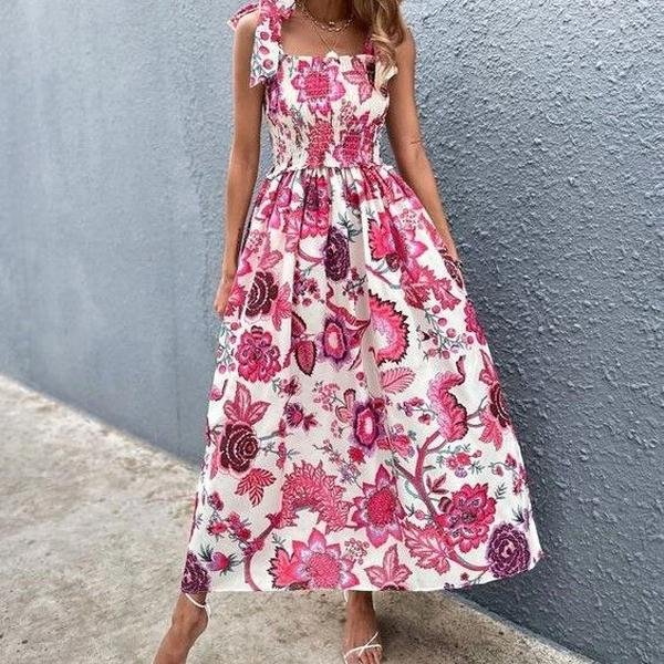 Romantic Print Sleeveless Maxi Dress