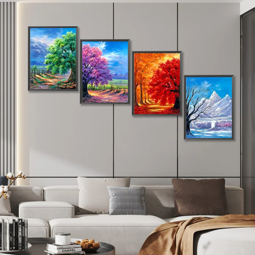 4pcs Diamond Painting - Full Round Drill - Four Seasons Tree(Canvas|30*40cm)