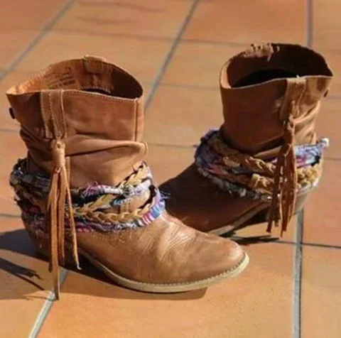 Retro Distressed Solid Color Round Toe Ankle Boots  Stunahome.com