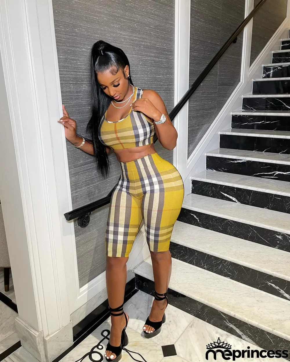 Plaid Positioning Print Casual Sports Two-Piece Set
