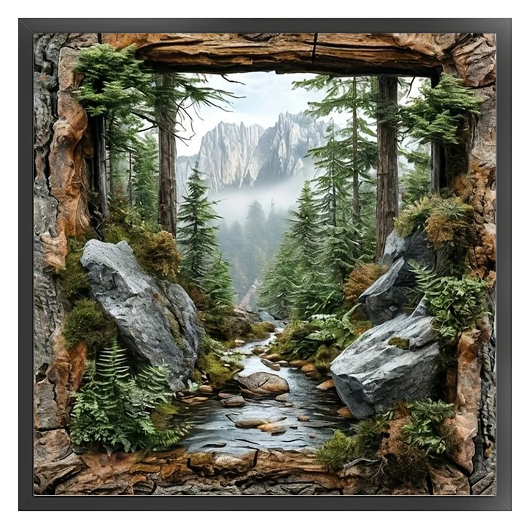 Mountain Forest Scenery Full 14CT DIY Stamped Cross Stitch Kits 40x40cm Gift