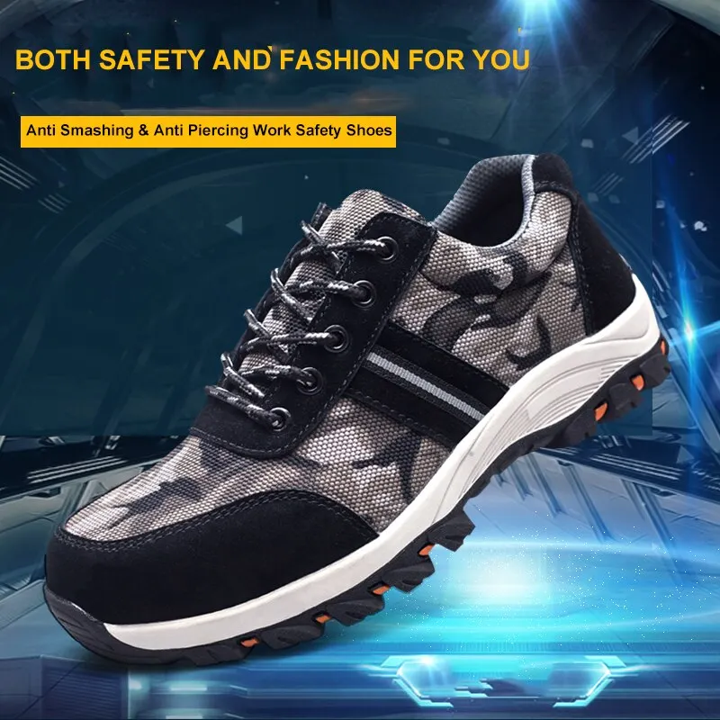 New Men Safety Working Shoes Breathable Work Boots Protective Steel Toe Cap Shoes Indestructible Camouflage Shoes Freeshipping