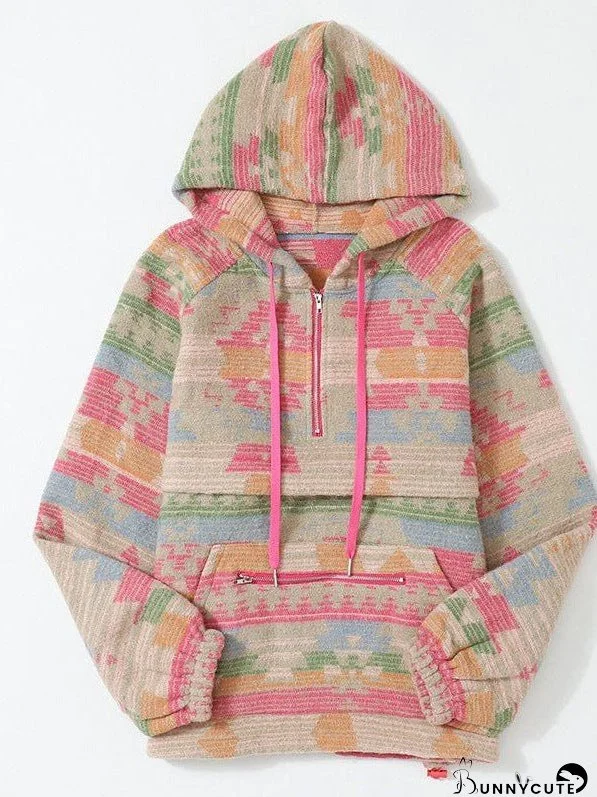 Women'S Street Style Hooded Abstract Pattern Sweatshirt