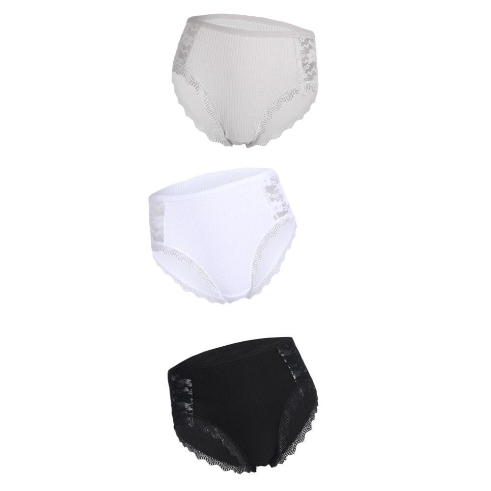 3PCS Hot Sale Cotton Panties Comfot Seamless High Waist Women's Panties Solid Lace Briefs Underwear Sexy Plus Size Underpants