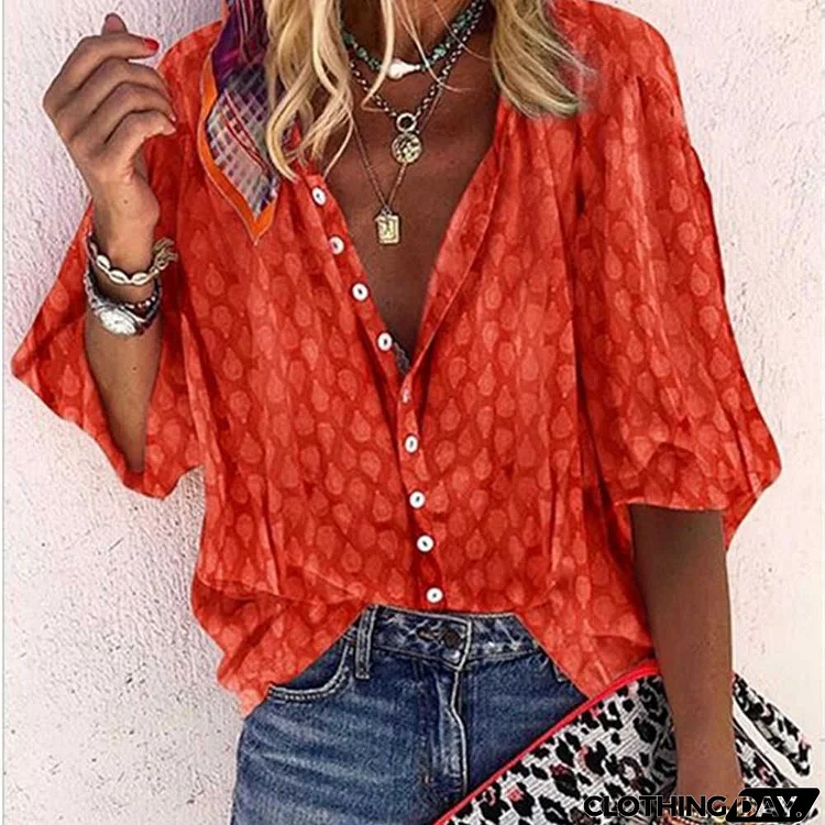 S-5XL Plus Size Women Loose Printed Casual Blouse