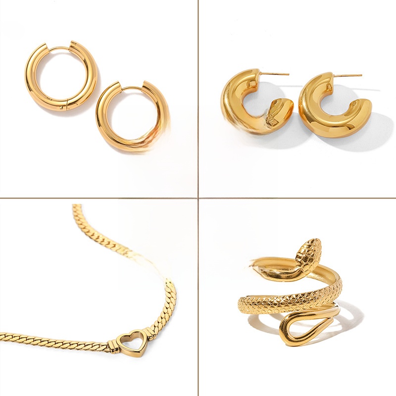 Vintage Retro Women Geometric Stainless Steel 18K Gold Plated Earrings