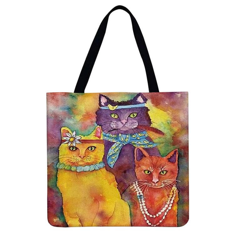 Woman And Cats - Linen Tote Bag
