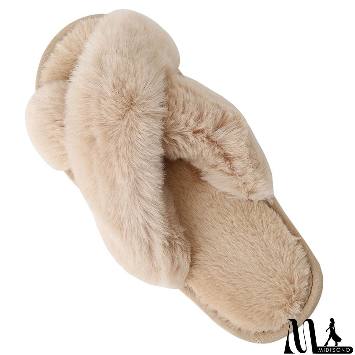 MidiSono - Faux Fur Crisscross Strap Slippers