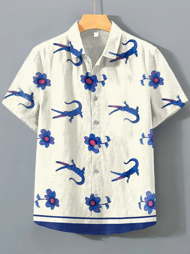 Women's Flower Crocodile Print Short Sleeve Shirt