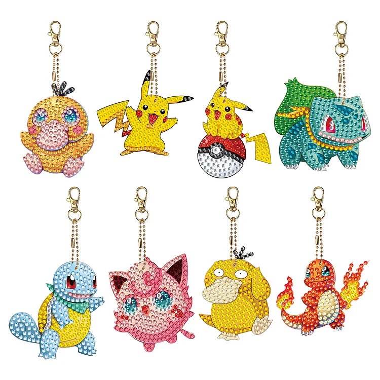 8Pcs Acrylic Double Sided Pokemon Diamond Painting Keychain for Beginners Adults