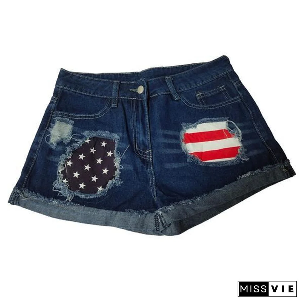 American Flag Ripped Denim Shorts