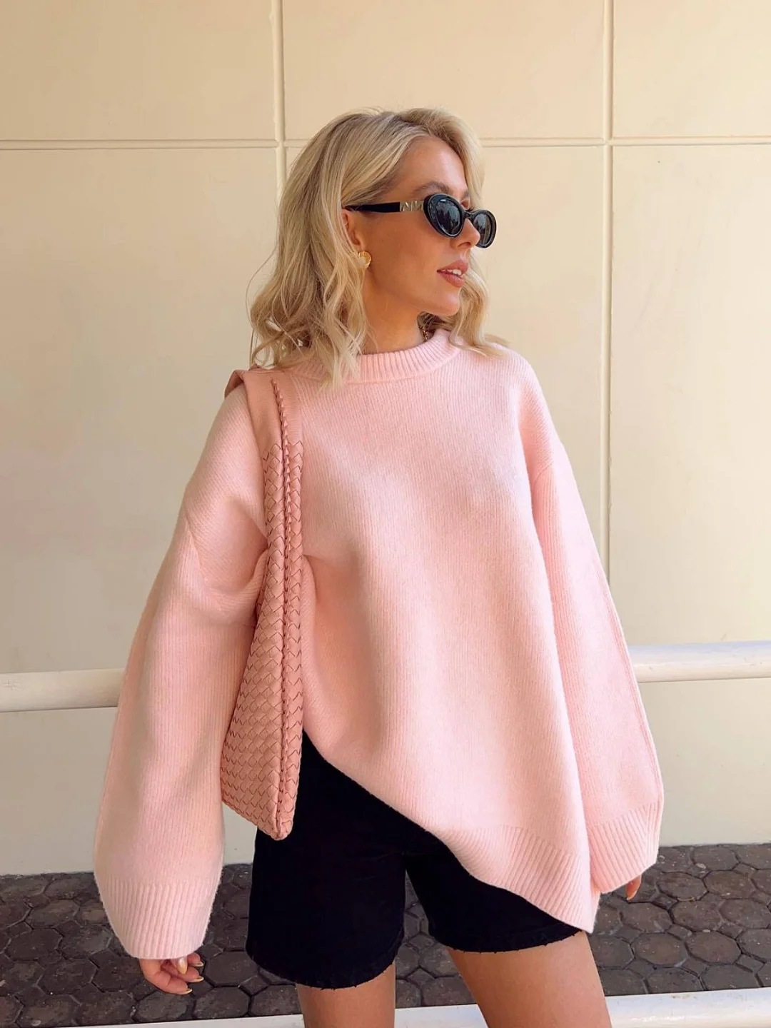 Churchf Churchf Shot-Hot Winter 2023 New Pink Sweet Round Collar Set Sweater