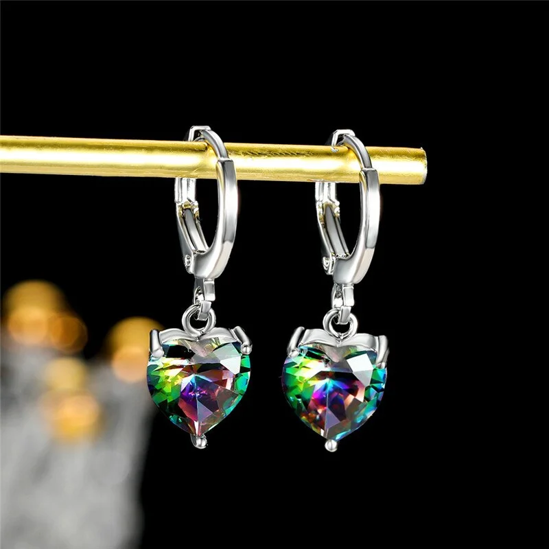 Dainty Female White Crystal Hoop Earrings Rose Gold Silver Color Wedding Earrings Cute Love Heart Zircon Earrings For Women